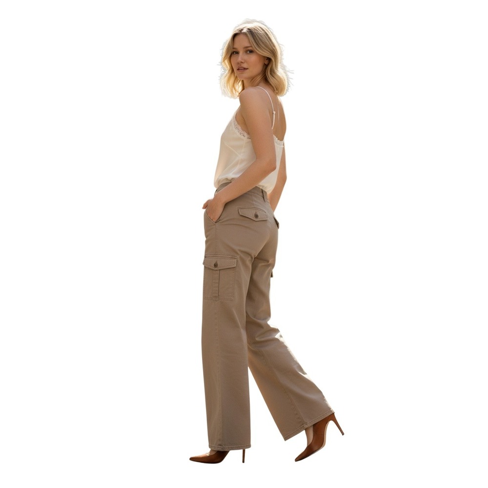 L'AGENCE Channing High Rise‎ Cargo Dark Latte Tan Wide Leg Pants 31x32 $295